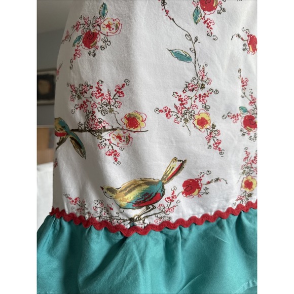 Lenox Apron‎ Birds Floral Turquoise Ruffle Ric Rac Retro Kitchen Cooking - Picture 10 of 12